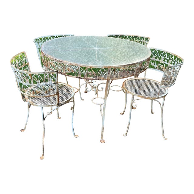 Russell Woodard Style Mid-Century Classic Parisian Patio Set, 5 Pieces For Sale