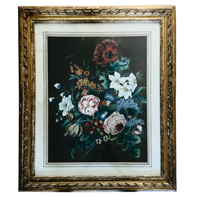 A fine mid nineteenth century European floral bouquet still life, watercolor on paper, circa 1850. It is beautifully...