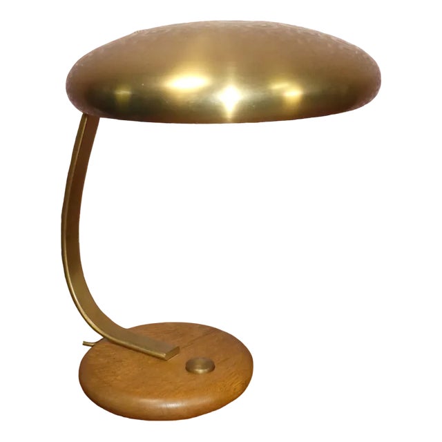 Brass & Wood UFO Table Lamp, 1970s For Sale