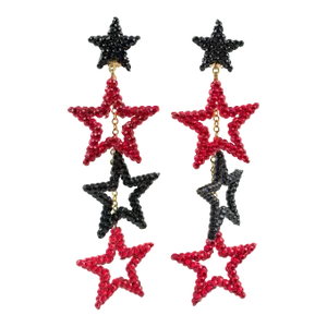 Richard Kerr Red and Black Jeweled Dangling Star Pair of Clip Earrings