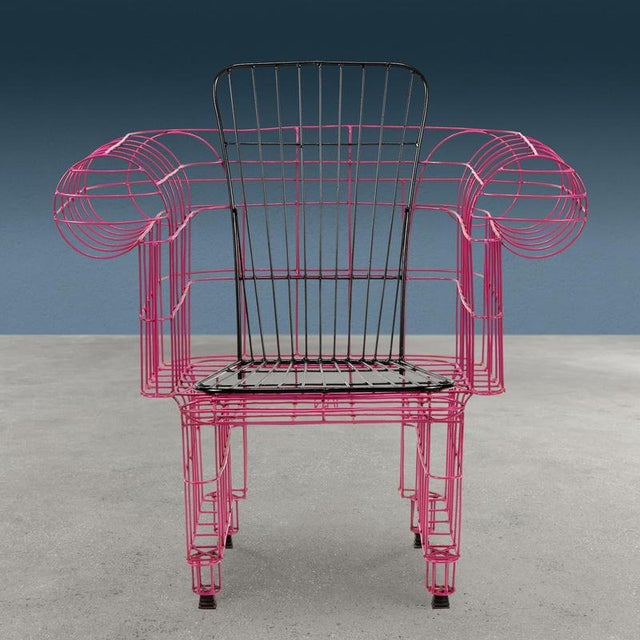 Armchair designed and created by Anacleto Spazzapan by welding an iron rod then enameled pink that bears the artist's...
