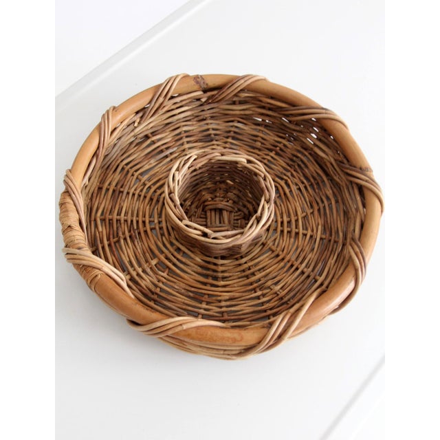 Vintage 1970s Rattan & Wicker Chip and Dip Serving Basket For Sale - Image 10 of 11