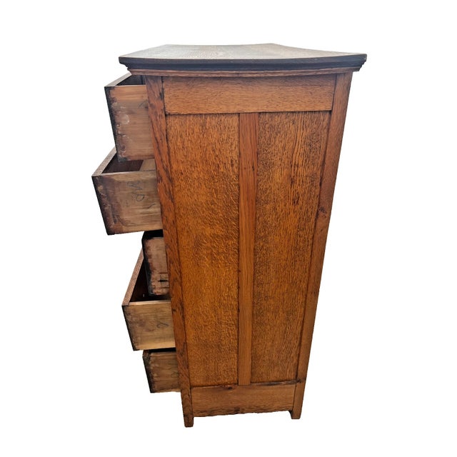 Antique Five Drawer Dresser Chest Mission Arts & Crafts Quarter Sawn Tiger Oak For Sale In Palm Springs - Image 6 of 10