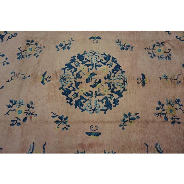 1930s Pink Rose Medallion Antique Chinese Peking Carpet 8' 'X 10' Handknotted Wool Rug For Sale In New York - Image 6 of 8