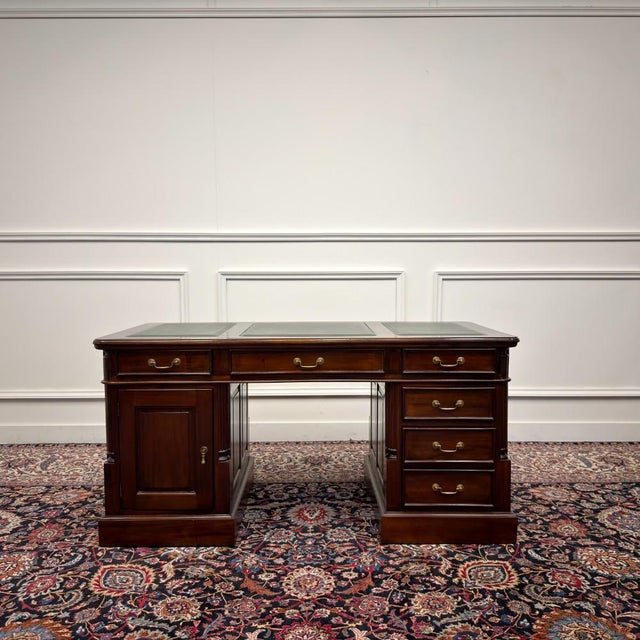English Classic Desk with Green Leather For Sale - Image 3 of 18