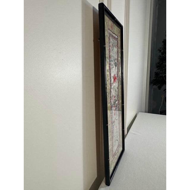 Asian Chinoiserie Framed Faux Bamboo Embroidery Silk Textile Art For Sale - Image 10 of 12