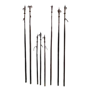 Set of Eight French Forged Iron Fleur-De-Lys Architectural Post Spikes