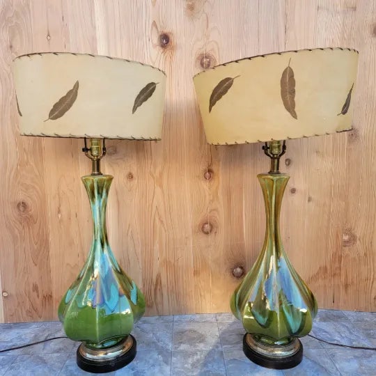 Mid Century Modern Green Table Lamps - Pair For Sale - Image 11 of 11