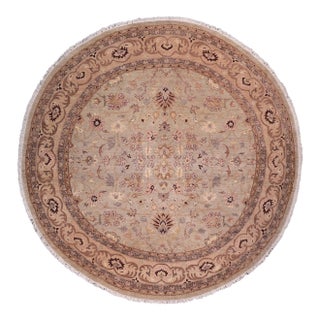 Shabby Chic Ziegler Gray/Tan Wool Round Rug - 10'0'' X 10'0'' For Sale