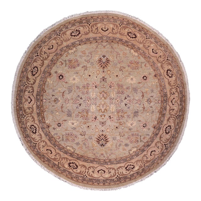 Shabby Chic Ziegler Gray/Tan Wool Round Rug - 10'0'' X 10'0'' For Sale