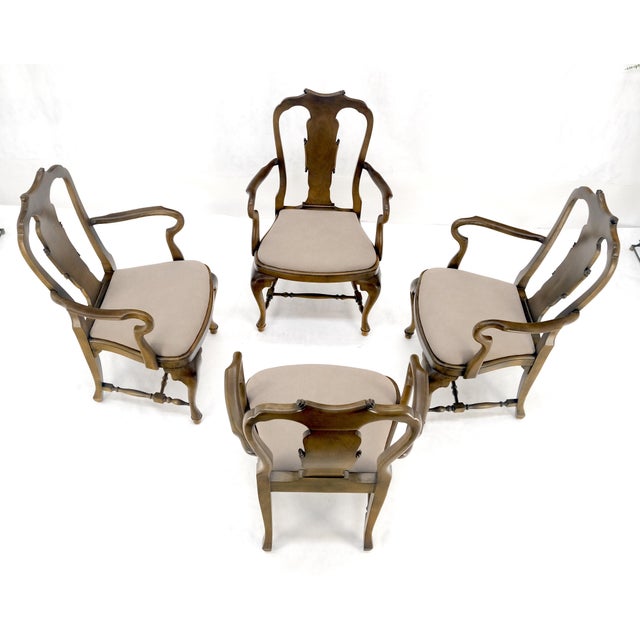 Set of 4 Cherry Queen Ann New Alcantara Suede Upholstery Dining Arm Chairs MINT For Sale - Image 6 of 13