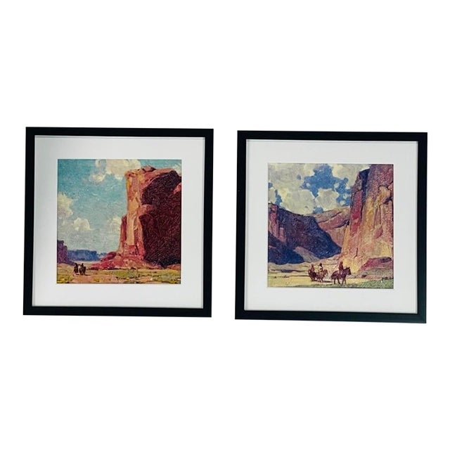 Pair of Hand-Textured Prints After Edgar Alwin Payne Canyon De Chelly For Sale