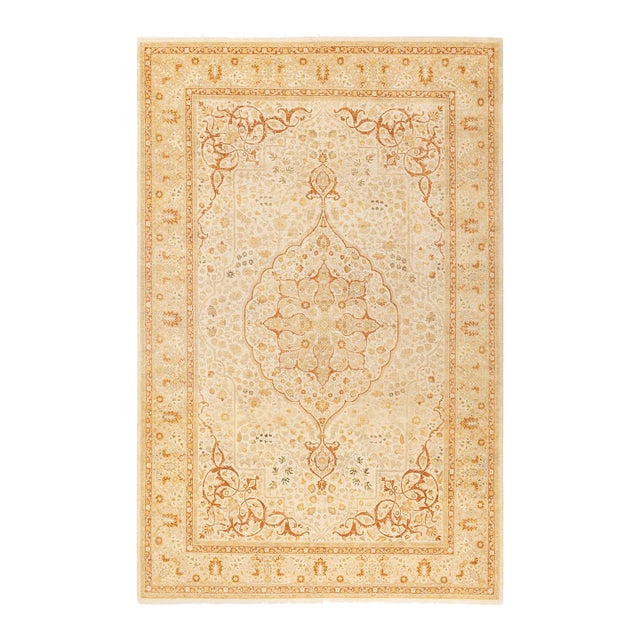 Mogul, One-of-a-Kind Hand-Knotted Area Rug - Ivory, 6' 1" x 9' 2" For Sale