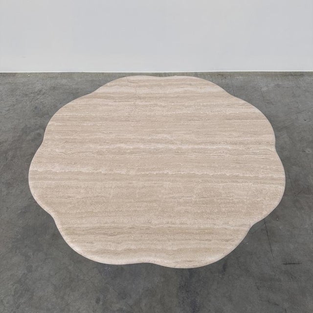 French Sculptural Travertine Flower Coffee Table, 1980s For Sale - Image 4 of 16
