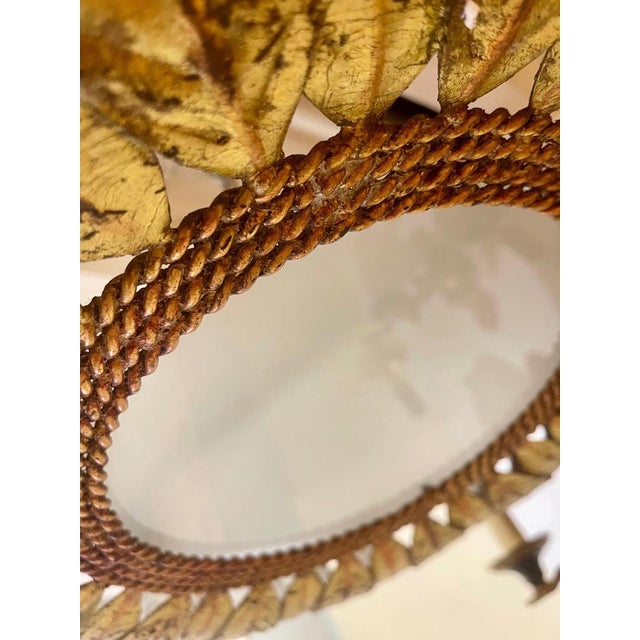 Metal Large Spanish Sunburst Flush Mount in Gilt Metal with Support, 1950 For Sale - Image 7 of 12
