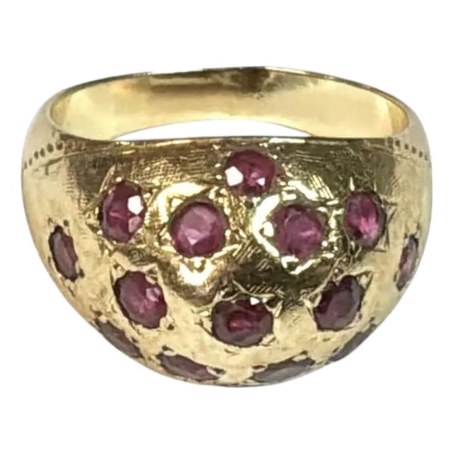 10k Yellow Gold and Ruby Dome Ring Vintage For Sale