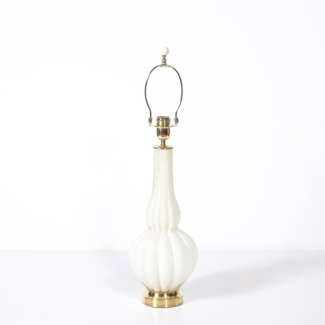 Mid-Century Modern Pair of Mid-Century Modern Hand-Blown Murano Fluted Off White Glass Table Lamps For Sale - Image 3 of 16