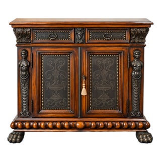 Theodore Alexander Mahogany & Burl Cabinet With Caryatid Figures – Exceptional For Sale