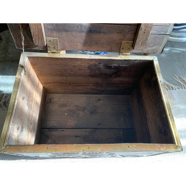 Antique Brass Clad Nautical Wood Box Sailing Ships For Sale - Image 11 of 12