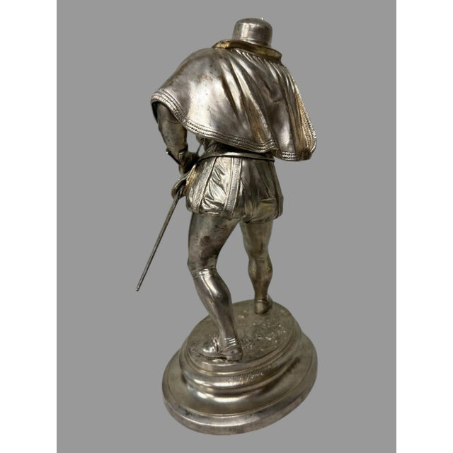 Late 19th Century Late 19th Century Emile Guillemin French Silvered Bronze Cavalier Statue Sculpture For Sale - Image 5 of 8