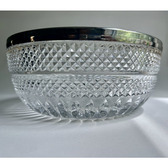 Mid 20th Century Stamped German Silver Plate Rimmed Clear Lead Crystal Serving Bowl For Sale - Image 10 of 18