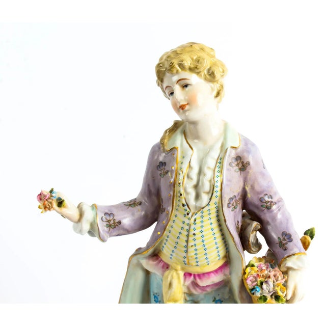 Dresden Style Hand-Painted Porcelain Figures, 1980s, Set of 2 For Sale - Image 4 of 18