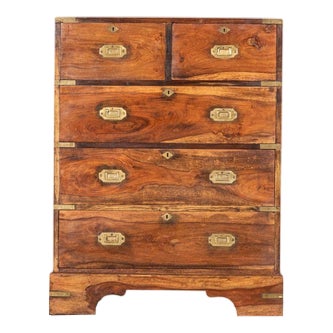 English Walnut Campaign Chest Drawers, 1880 For Sale