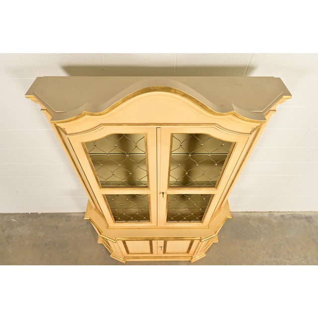 Karges Style French Regency Louis XVI Cream Lacquered and Gold Gilt Breakfront Bookcase Cabinet, Circa 1960s For Sale - Image 11 of 14