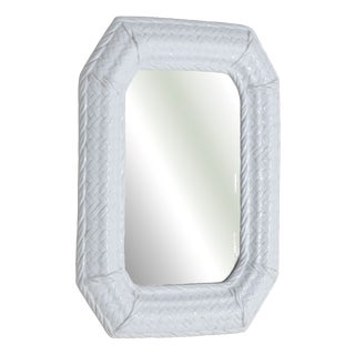 Mirror White Wall Mirror with Ceramic Frame, 1950s For Sale