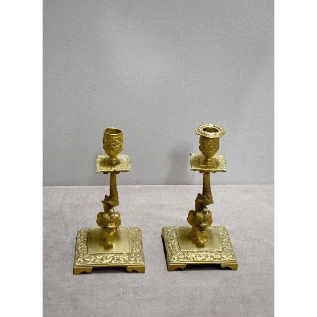 Metal Bronze Candleholders, Set of 2 For Sale - Image 7 of 11