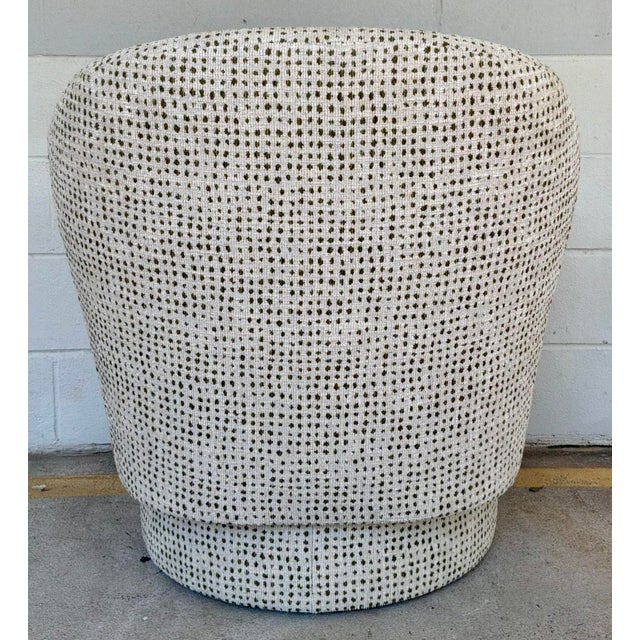 Revelation Modern Off-White and Olive Boucle Coupe Swivel Chairs Pair For Sale - Image 4 of 6