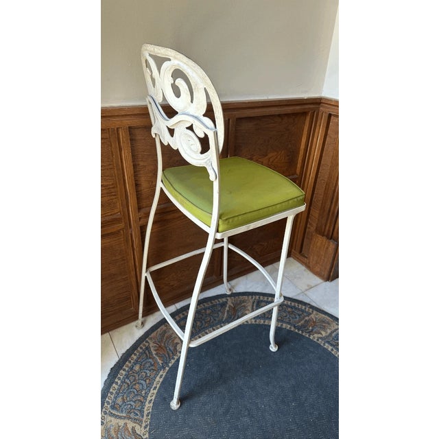 Vintage Neoclassic / Hollywood Regency Style Cast Iron Thinline Bar Chair For Sale - Image 4 of 5