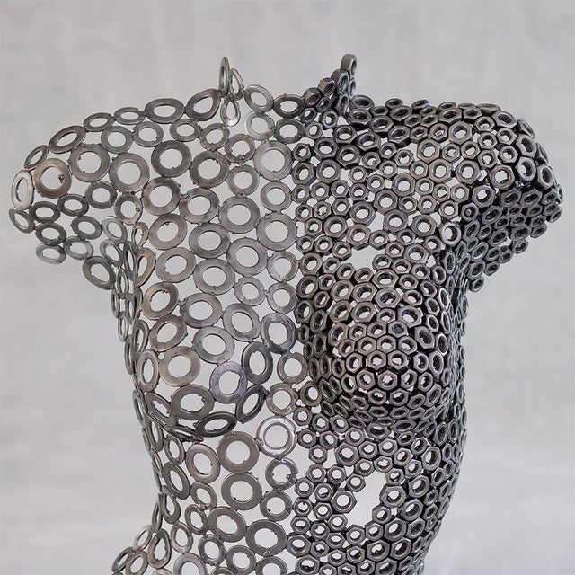 Premium Handcrafted Iron Washer Female Torso Sculpture | 37" | One of a Kind For Sale - Image 6 of 9