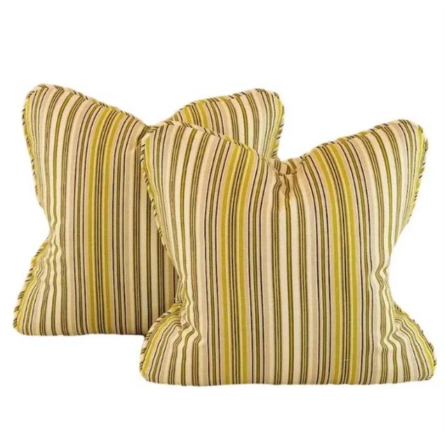 Green Premier Prints MM Designs Brown, Green & Ivory Awning Pin Ticking Stripe Pillow Covers - a Pair For Sale - Image 8 of 8