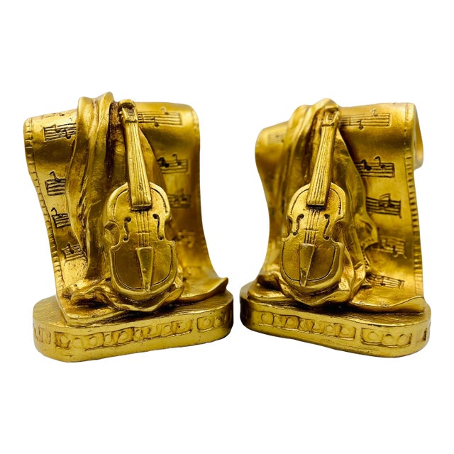 Set of 2 1965 Progressive Art Products Musical Motif Bookends For Sale