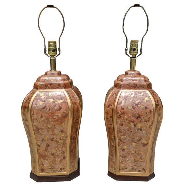 A Pair of Shimmery Metallic Painted to appear "Marbled" , Ceramic Frederick Cooper Lamps Please Note: The sockets have...