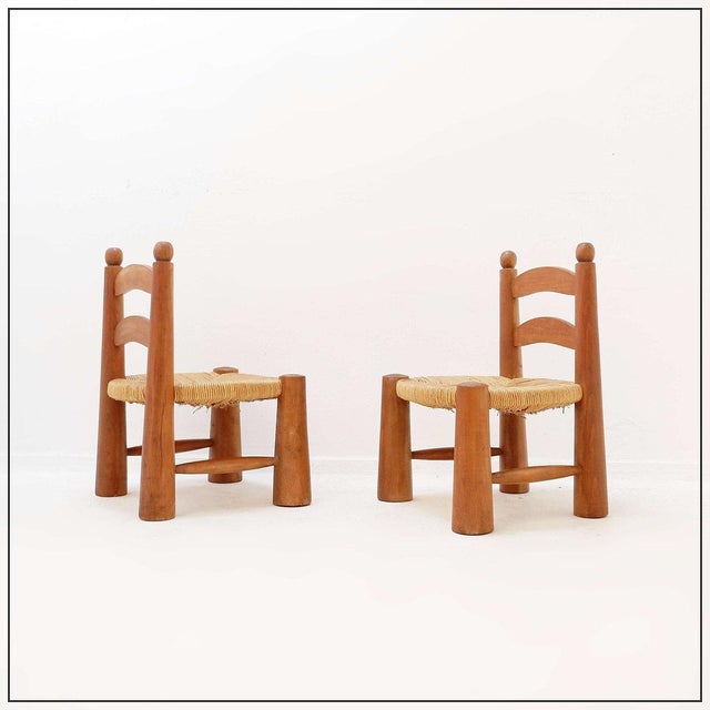 Wood Low Brutalist Chairs by Charles Dudouyt, 1960s, Set of 2 For Sale - Image 7 of 15