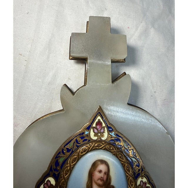 Rare Antique 1800's French Jade Bronze Enamel Champleve Mini Jesus Painting Art For Sale - Image 10 of 10