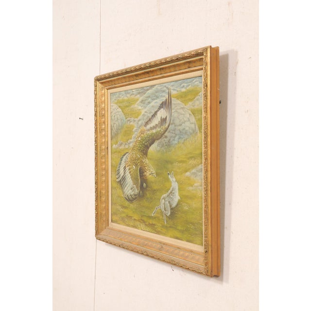 Beige Swedish Painting of a Hawk W/Rabbit, 1950's For Sale - Image 8 of 12