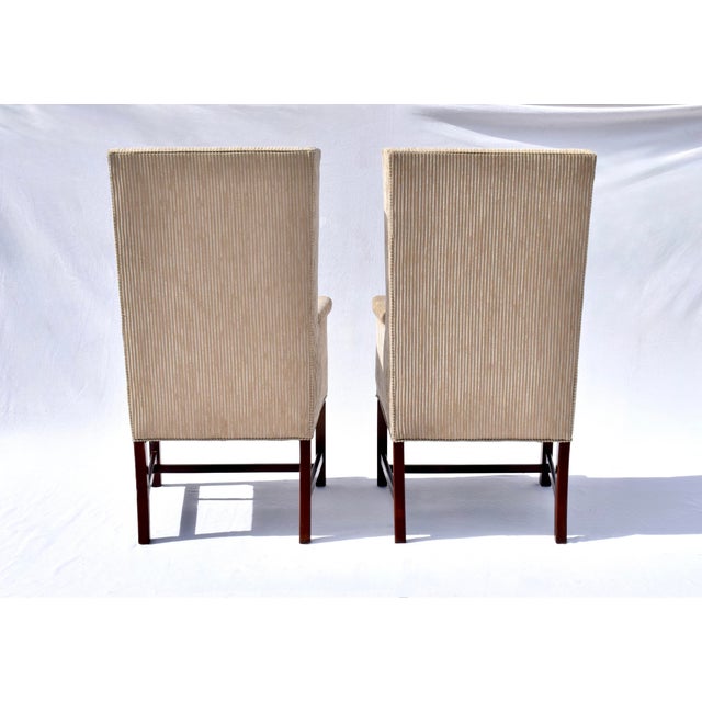 Sand 1970s Vintage Hickory Wingback Dining Chairs With New Velvet Seats For Sale - Image 8 of 9