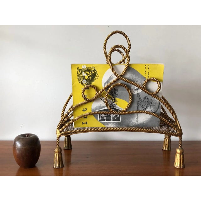 1960s Vintage Italian Gilt Metal Magazine Rack For Sale - Image 4 of 9