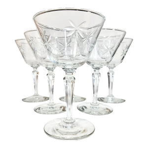 Cut Glass Starburst Champagne Coupes- Set of Six
