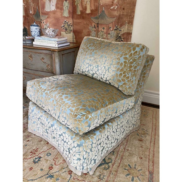 French Cameron Collection Slipper Chairs by George Cameron Nash in Larsen Fabric - a Pair For Sale - Image 3 of 8