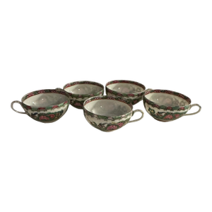 Mid 20th Century Chinese Export Famille Rose Medallion Porcelain Tea Cups - Set of 5