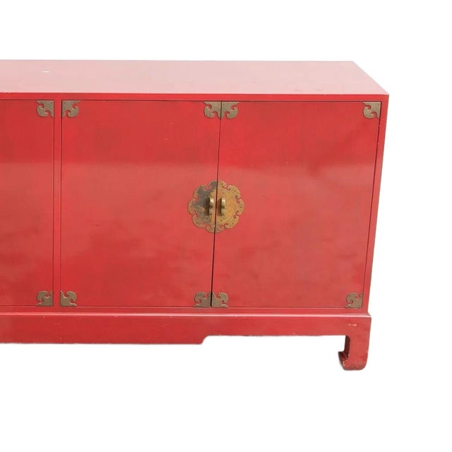 Red Mid-20th Century Modern Chinoiserie Red Lacquered Four-Door Buffet / Server For Sale - Image 8 of 10