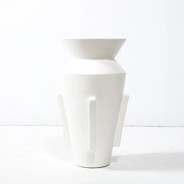 Ceramic Late 20th Century Modernist Tall Urn Form White Ceramic Vase For Sale - Image 7 of 11