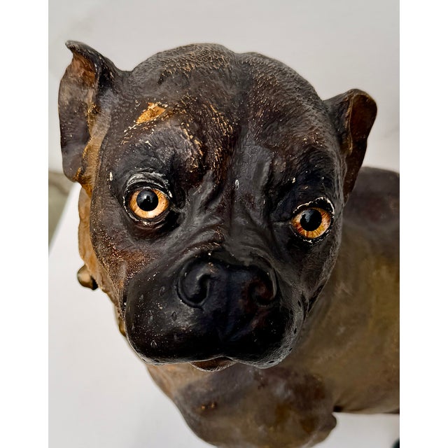 Large 19th Century English Cold-Painted Terracotta Bulldog Figure With Glass Eyes For Sale - Image 4 of 17