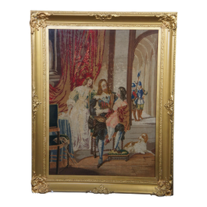 Vintage French Aubusson Embroidered Tapestry King Charles Bidding Farewell