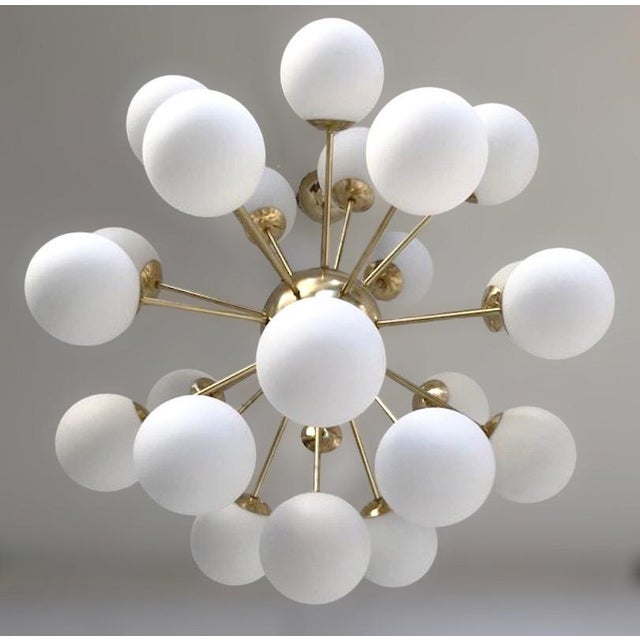 Fabio Ltd 21st Century Nova Natural Brass Matte White Murano Sputnik Chandelier by Fabio LTD For Sale - Image 4 of 7