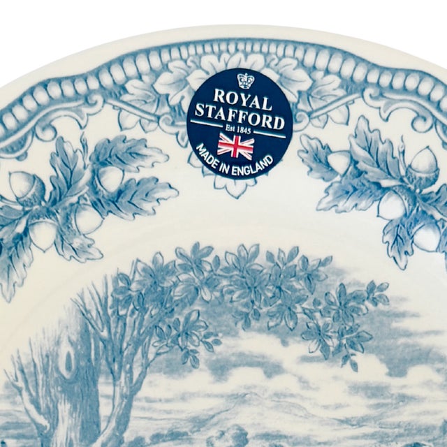 English English Blue & White Transferware Pheasants Thanksgiving Dinner Plates - Set of 12 For Sale - Image 3 of 6
